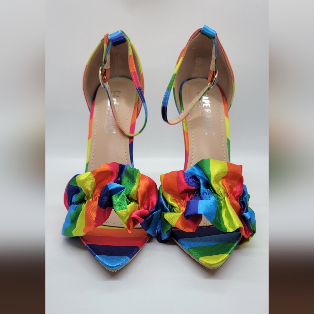Rainbow color striped heel with ankle strap - Picture 2 of 8